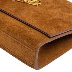 Pre Owned Saint Laurent Tan Suede Cassandre Tassel Clutch