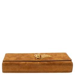 Pre Owned Saint Laurent Tan Suede Cassandre Tassel Clutch