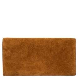 Pre Owned Saint Laurent Tan Suede Cassandre Tassel Clutch
