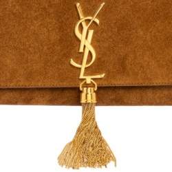 Pre Owned Saint Laurent Tan Suede Cassandre Tassel Clutch