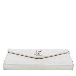 Pre Owned Saint Laurent White Leather Envelope Wallet On Chain