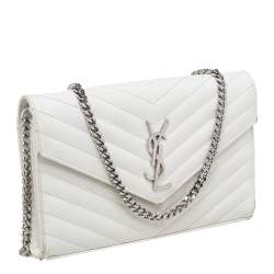 Pre Owned Saint Laurent White Leather Envelope Wallet On Chain