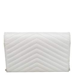 Pre Owned Saint Laurent White Leather Envelope Wallet On Chain