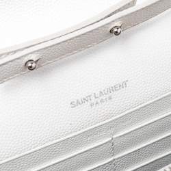 Pre Owned Saint Laurent White Leather Envelope Wallet On Chain