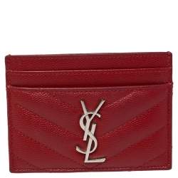 مملوكة مسبقًا Saint Laurent Red Matelassé Leather Monogram Card Holder