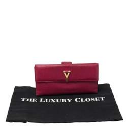 Pre Owned Yves Saint Laurent Magenta Leather Y Ligne Flap Continental Wallet