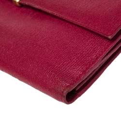 Pre Owned Yves Saint Laurent Magenta Leather Y Ligne Flap Continental Wallet