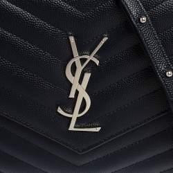 Pre Owned Saint Laurent Navy Blue Matelassé Leather Monogram Envelope Wallet on Chain