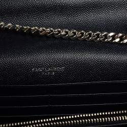 Pre Owned Saint Laurent Navy Blue Matelassé Leather Monogram Envelope Wallet on Chain