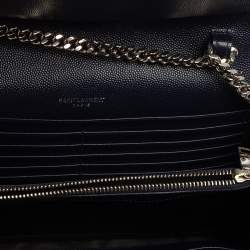 Pre Owned Saint Laurent Navy Blue Matelassé Leather Monogram Envelope Wallet on Chain