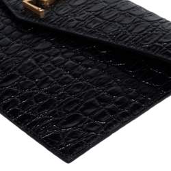 Pre Owned Saint Laurent Black Croc Embossed Leather Uptown Clutch