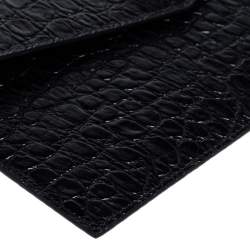 Pre Owned Saint Laurent Black Croc Embossed Leather Uptown Clutch