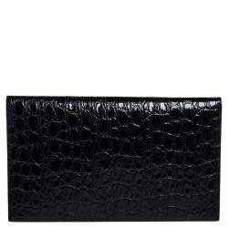 Pre Owned Saint Laurent Black Croc Embossed Leather Uptown Clutch