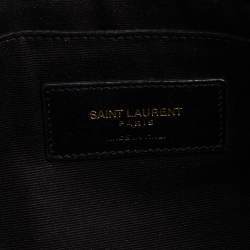 Pre Owned Saint Laurent Black Matelassé Leather Monogram Wristlet Clutch 
