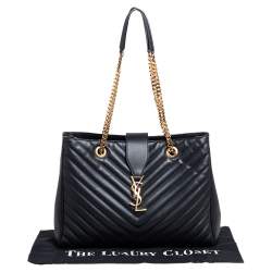 مملوكة مسبقًا Saint Laurent Black Matelassé Leather Monogram Shopper Tote