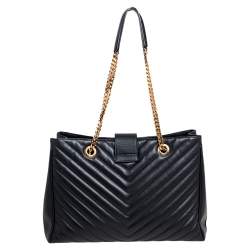 مملوكة مسبقًا Saint Laurent Black Matelassé Leather Monogram Shopper Tote