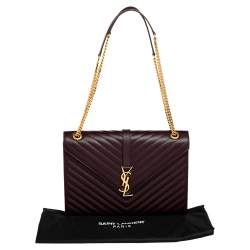 Pre Owned Saint Laurent Burgundy Chevron Quilted Leather Monogram Envelope Shoulder Bag