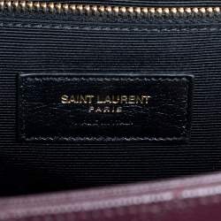 Pre Owned Saint Laurent Burgundy Chevron Quilted Leather Monogram Envelope Shoulder Bag