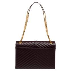 Pre Owned Saint Laurent Burgundy Chevron Quilted Leather Monogram Envelope Shoulder Bag