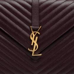 Pre Owned Saint Laurent Burgundy Chevron Quilted Leather Monogram Envelope Shoulder Bag
