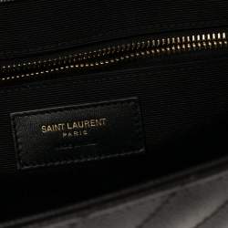 مملوكة مسبقًا Saint Laurent Dark Grey Matelassé Leather Monogram Envelope Shoulder Bag