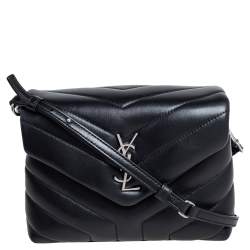 Pre Owned Saint Laurent Black Quilted Leather Toy Loulou Crossbody Bag