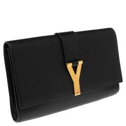 Pre Owned Saint Laurent Black Textured Leather Y-Ligne Clutch