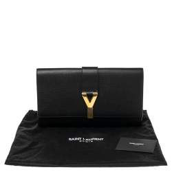 Pre Owned Saint Laurent Black Textured Leather Y-Ligne Clutch