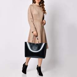 Pre Owned Saint Laurent Black Glazed Leather Large Shopper Tote