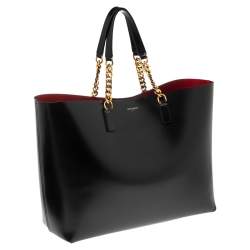 Pre Owned Saint Laurent Black Glazed Leather Large Shopper Tote