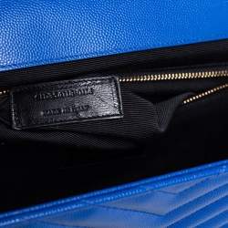 Pre Owned حقيبة كتف سان لوران مظروف مونوغرامي جلد مبطنة أزرق