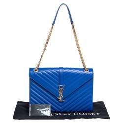 Pre Owned حقيبة كتف سان لوران مظروف مونوغرامي جلد مبطنة أزرق