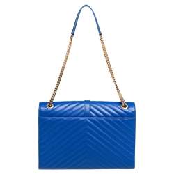 Pre Owned حقيبة كتف سان لوران مظروف مونوغرامي جلد مبطنة أزرق