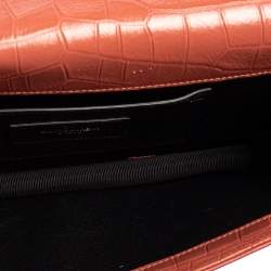 Pre Owned Saint Laurent Copper Brown Croc Embossed Leather Monogram Clutch 