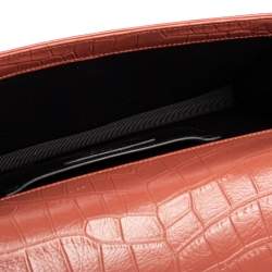 Pre Owned Saint Laurent Copper Brown Croc Embossed Leather Monogram Clutch 