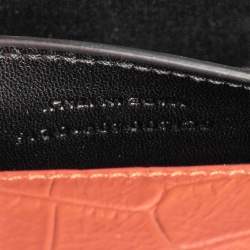 Pre Owned Saint Laurent Copper Brown Croc Embossed Leather Monogram Clutch 
