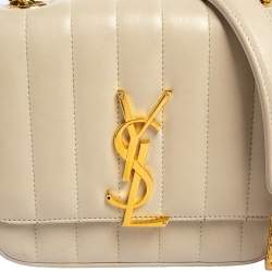 مملوكة مسبقًا Saint Laurent Cream Quilted Leather Small Vicky Shoulder Bag