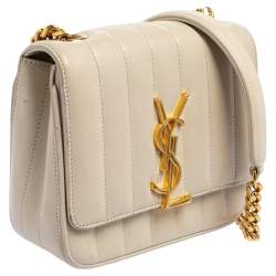 مملوكة مسبقًا Saint Laurent Cream Quilted Leather Small Vicky Shoulder Bag