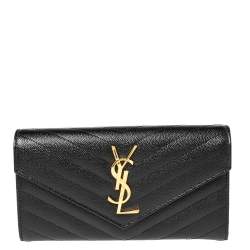 Saint Laurent Cassandre Matelasse Flap Pouch In Quilted Embossed Leather  Black in Grain De Poudre Leather with Gold-tone - US