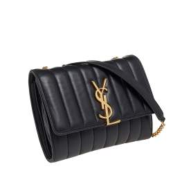مملوكة مسبقًا Saint Laurent Black Quilted Leather Vicky Wallet On Chain