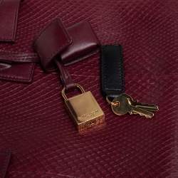 Pre Owned Saint Laurent Dark Red Snakeskin and Leather Baby Classic Sac De Jour Tote