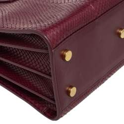 Pre Owned Saint Laurent Dark Red Snakeskin and Leather Baby Classic Sac De Jour Tote