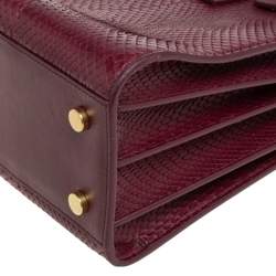 Pre Owned Saint Laurent Dark Red Snakeskin and Leather Baby Classic Sac De Jour Tote