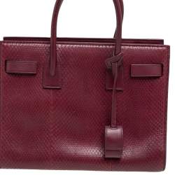 Pre Owned Saint Laurent Dark Red Snakeskin and Leather Baby Classic Sac De Jour Tote