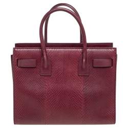 Pre Owned Saint Laurent Dark Red Snakeskin and Leather Baby Classic Sac De Jour Tote