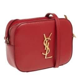 مملوكة مسبقًا Saint Laurent Red Leather Camera De Poudre Crossbody Bag