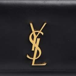 Pre Owned Saint Laurent Black Grained Leather Kate Monogram Clutch