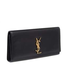 Pre Owned Saint Laurent Black Grained Leather Kate Monogram Clutch