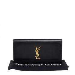 Pre Owned Saint Laurent Black Grained Leather Kate Monogram Clutch