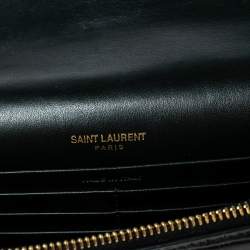 مملوكة مسبقًا Saint Laurent Black Croc Embossed Leather Kate Wallet On Chain